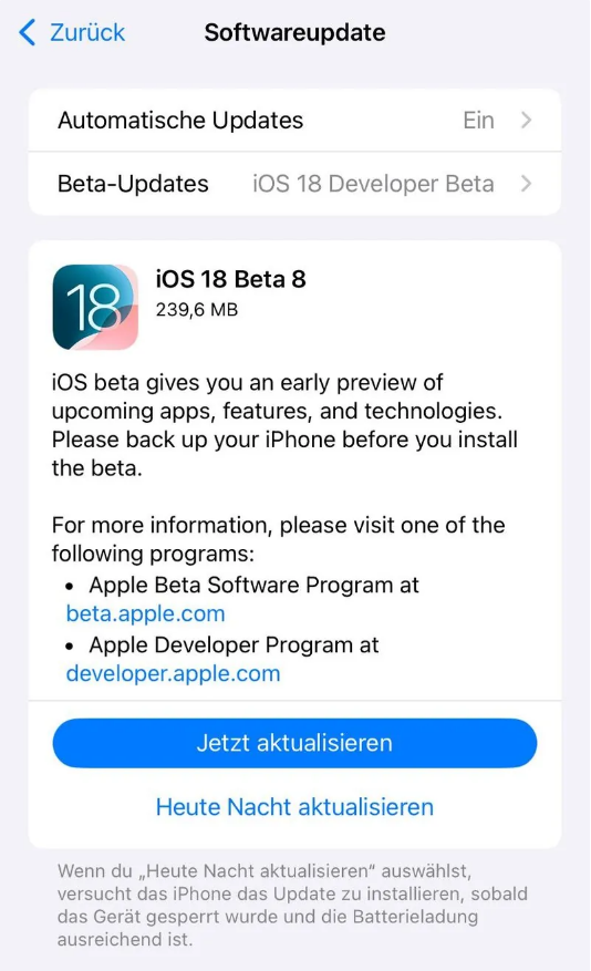 宜昌苹果手机维修分享苹果 iOS / iPadOS 18 开发者预览版 Beta 8 发布 